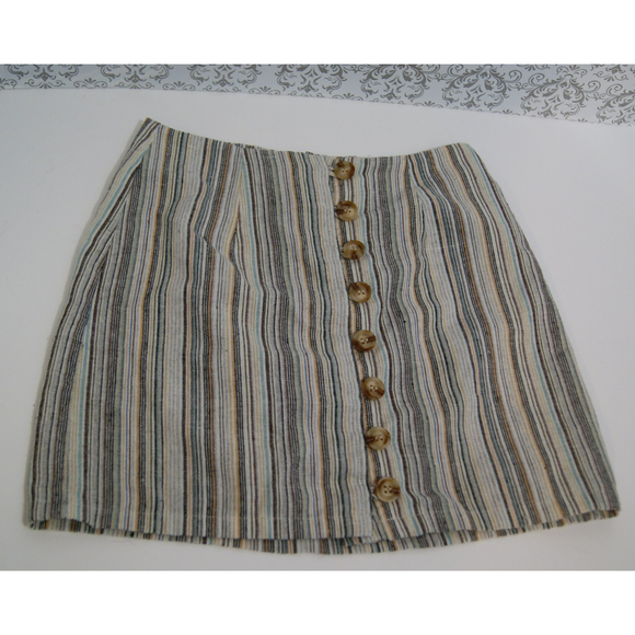 2/$25 & $5.95 Shipping Sky & Sparrow Cotton Linen Button Front Mini Skirt Stripe - Picture 1 of 6